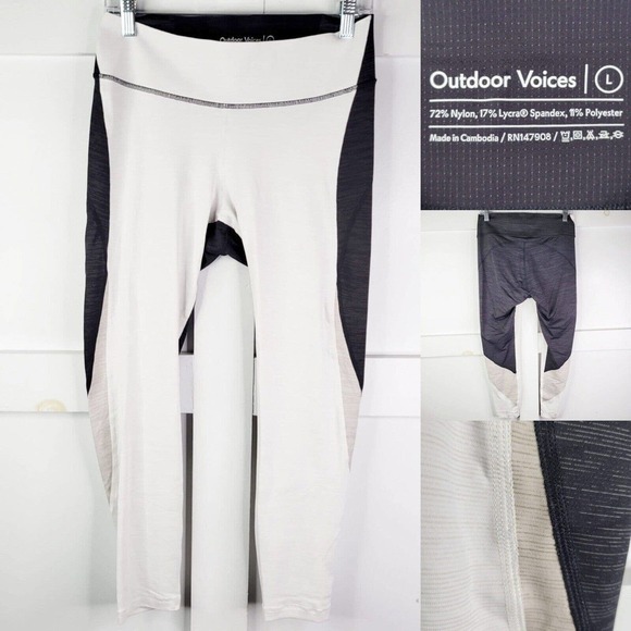 Outdoor Voices Sz Large Warmup Legging Two Tone White Color Block Cropped 7/8 - Picture 1 of 10